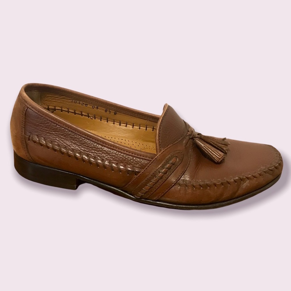 Tasso Elba Men’s shoes Brown Leather Tassel slip on Loafers size 8.5